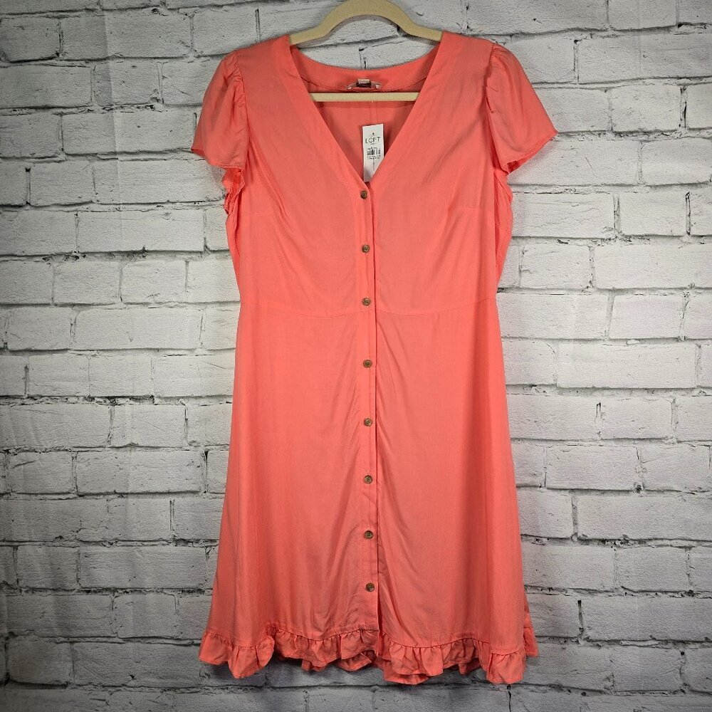 LOFT Peach Button-Front Midi Dress